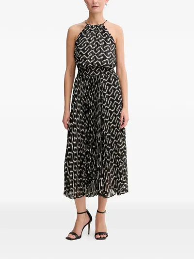 Morgan Printed Pleated Midi Dress In Black