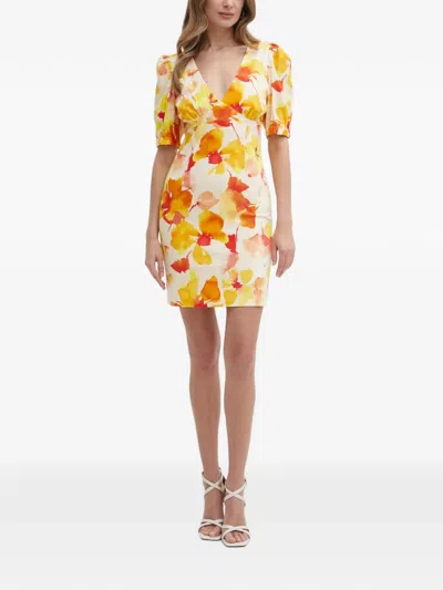 Morgan Puff Sleeve Floral Mini Dress In Yellow