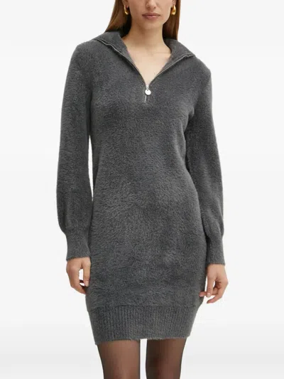 Morgan Quarter-zip Fuzzy-knit Mini Dress In Multi