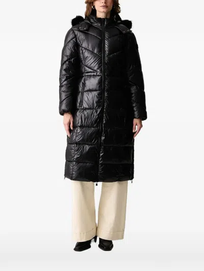 Morgan Quilted Faux-fur Long Jacket In Black
