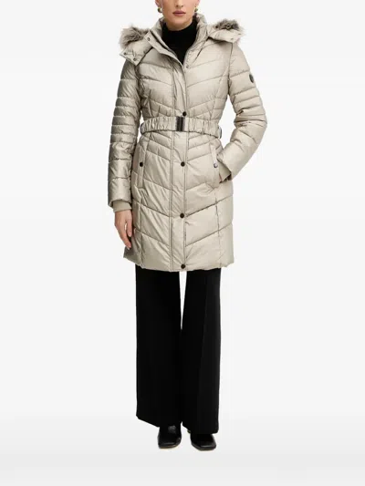 Morgan Quilted Faux-fur-trim Jacket In Neutral
