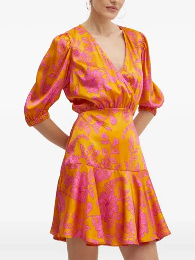 Morgan Ralba.f Floral-print Ruffled Mini Dress In Orange