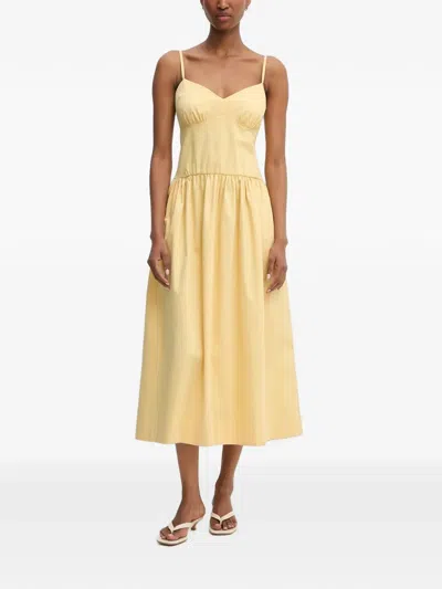 Morgan Rdady Bow-detail Flared Cotton Midi Dress In Yellow