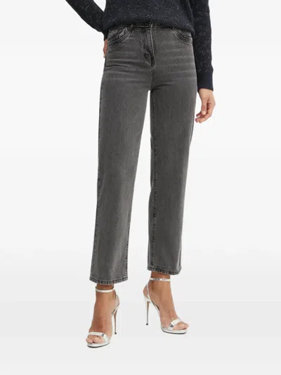 Morgan Rhinestone-embellished Straight-leg Jeans In Gray