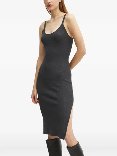 Morgan Rib Split Midi Dress In Black