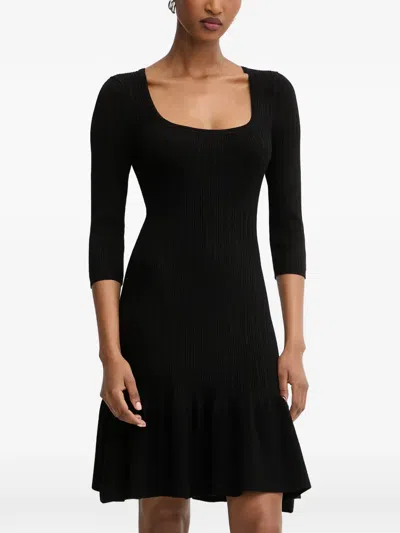 Morgan Ribbed Ruffled Mini Dress In Black