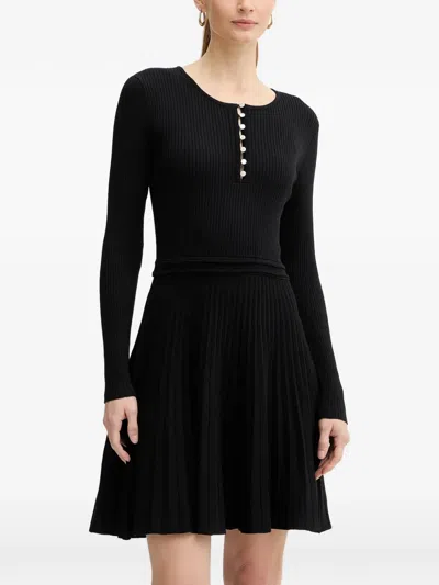 Morgan Ribbed-knit Button-detail Mini Dress In Black
