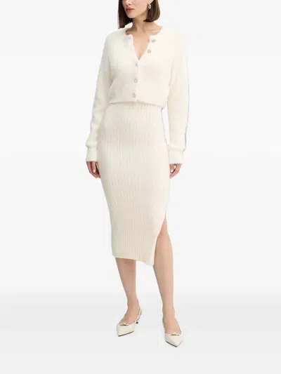 Morgan Ribbed-knit Cardigan And Midi Dress Set In Red
