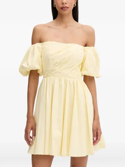 Morgan Rilou Off-shoulder Draped Mini Dress In Yellow