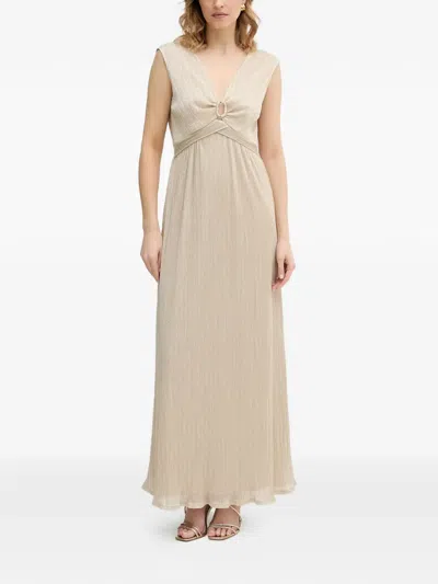 Morgan Ring Detail V-neck Maxi Dress In Neutral
