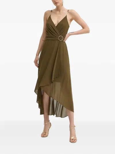 Morgan Ring-detail Asymmetric Midi Dress In Green