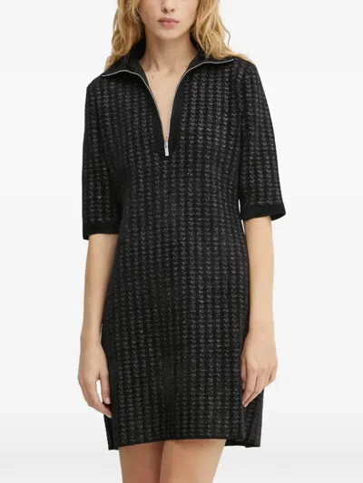 Morgan Rmars Quarter-zip Glitter-knit Mini Dress In Black