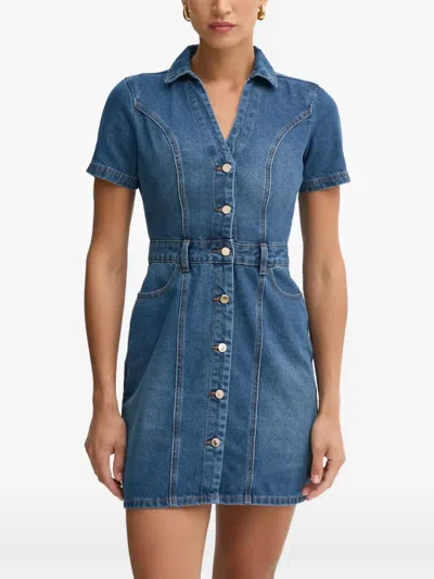 Morgan Rogla Short-sleeve Button-front Mini Dress In Blue