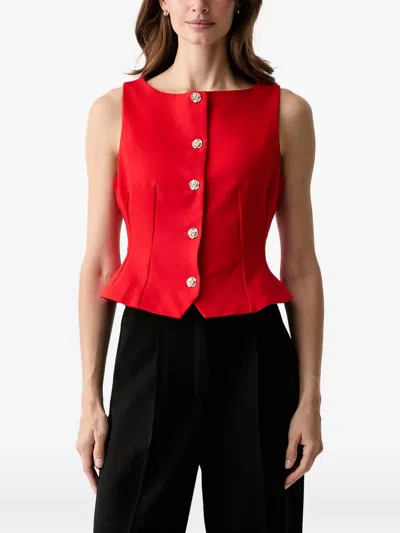 Morgan Rose-button Peplum Top In Red