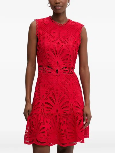 Morgan Rosli Guipure-lace Ruffled Mini Dress In Red