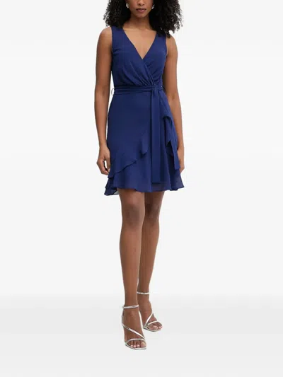 Morgan Rosval Ruffled Wrap-style Mini Dress In Blue