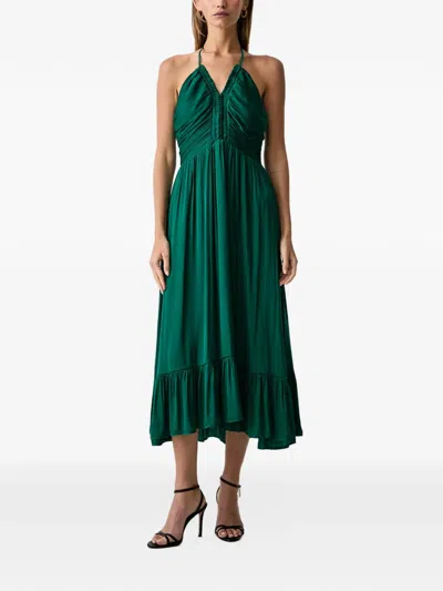 Morgan Ruched Halterneck Midi Dress In Green