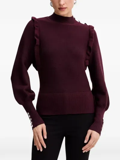 Morgan Ruffled Button Knitwear In Purple