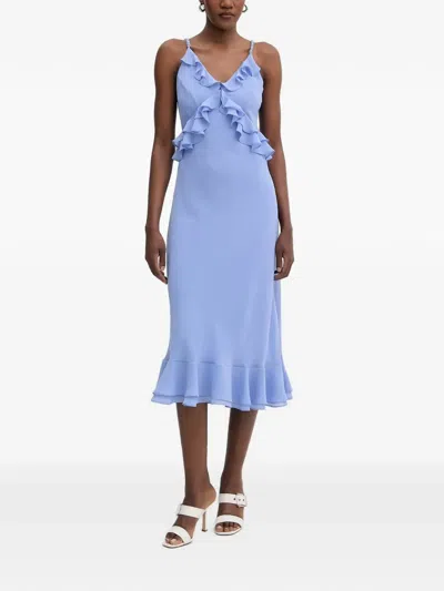 Morgan Ruffled Chain-link Strap Midi Dress In Blue