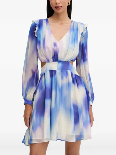 Morgan Ruffled Cut-out Mini Dress In Blue