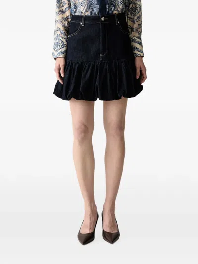 Morgan Ruffled Denim Mini Skirt In Black