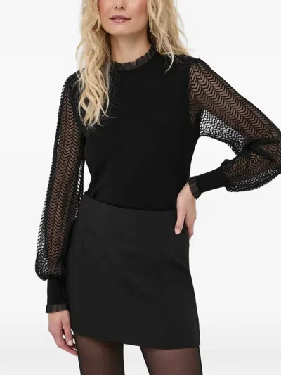 Morgan Ruffled Long-sleeve Blouse In Black