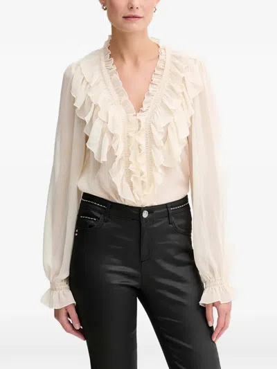 Morgan Ruffled Long-sleeve Blouse In Neutral