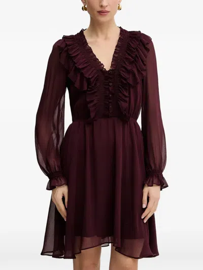 Morgan Ruffled Long-sleeve Mini Dress In Brown