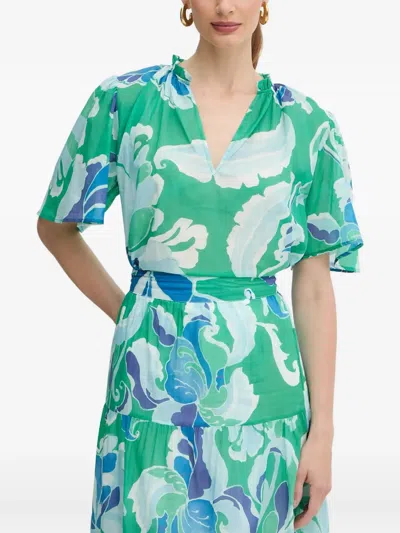 Morgan Ruffled Print Blouse In Green