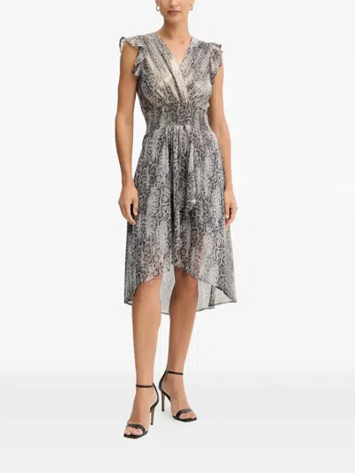Morgan Ruffled Reptile-print Midi Dress In Gray