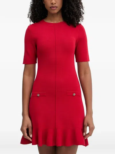Morgan Ruffled Short-sleeve Mini Dress In Red