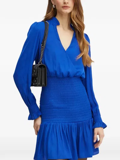 Morgan Ruffled Smocked Dress In Blue