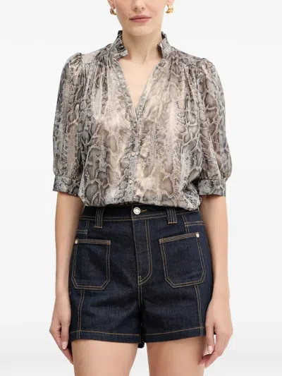 Morgan Ruffled Snake-print Blouse In Animal Print