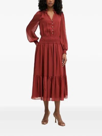 Morgan Ruffled Tiered Midi Dress In Burgundy