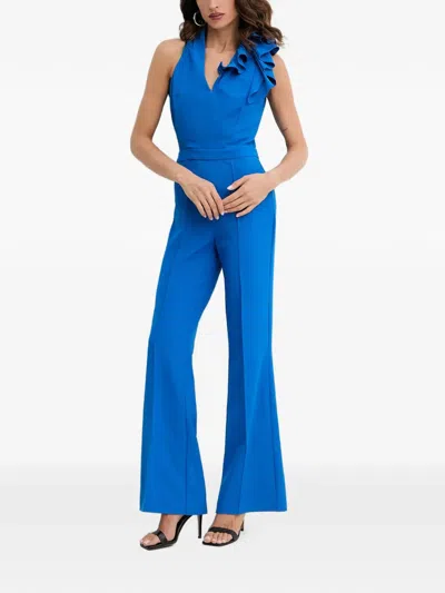 Morgan Ruffled V-neck Jumpsuit In Blue