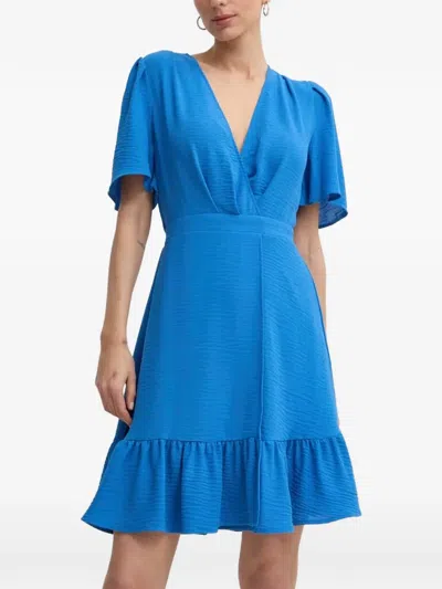 Morgan Ruffled V-neck Dress In Blue