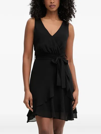 Morgan Ruffled Wrap-style Mini Dress In Black