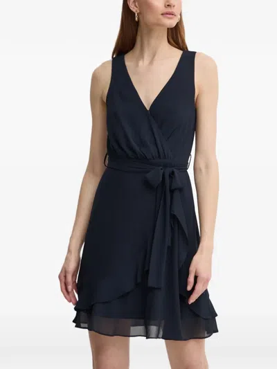 Morgan Ruffled-hem V-neck Mini Dress In Blue