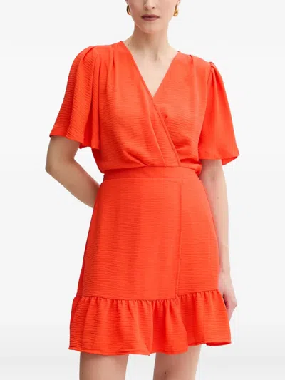Morgan Ruffled-hem V-neck Mini Dress In Orange