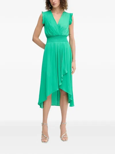 Morgan Ruffled-sleeve Smocked-waist Dress In Green