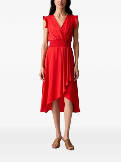 Morgan Rwally Ruffled Asymmetric-hem Midi Dress In Red