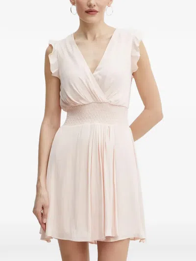 Morgan Rwany Ruffled Wrap-style Mini Dress In Neutral