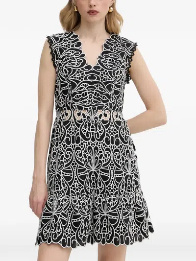 Morgan Scalloped Trim V-neck Mini Dress In Black