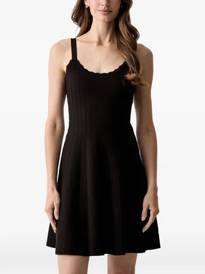 Morgan Scallop-edge Cable-knit Mini Dress In Black
