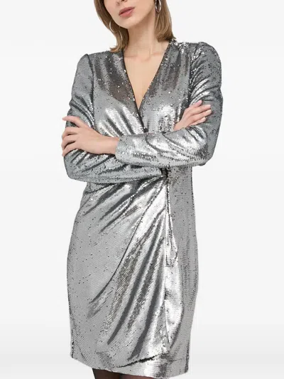 Morgan Sequined V-neck Mini Dress In Metallic
