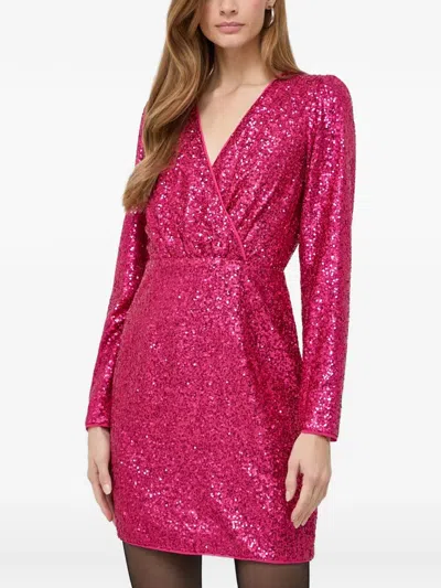 Morgan Sequined V-neck Mini Dress In Pink