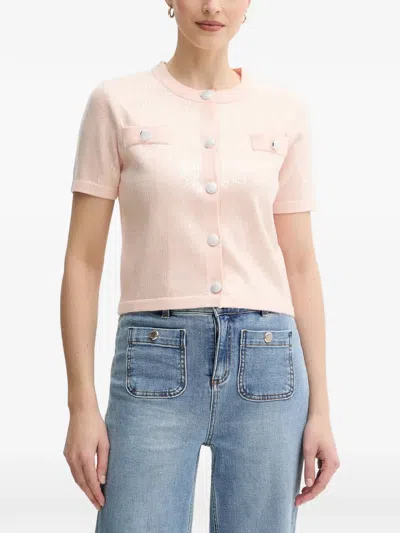 Morgan Sequin-embellished Short-sleeve Cardigan In Neutral