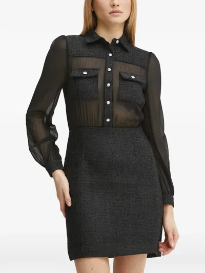 Morgan Sheer-panel Tweed Mini Dress In Black
