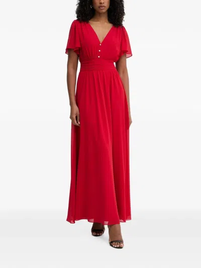 Morgan Shirred V-neck Maxi Dress In Red