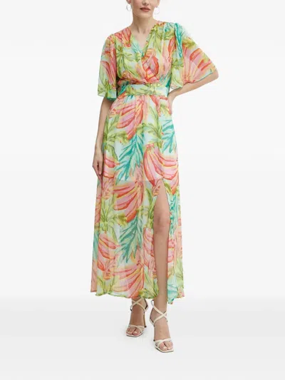 Morgan Slit Floral Print Maxi Dress In Green